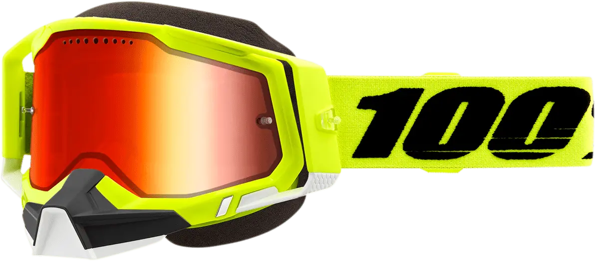 100% Racecraft 2 Snow Goggles - Fluo Yellow - Red Mirror (Part No: 50012-00004) 1
