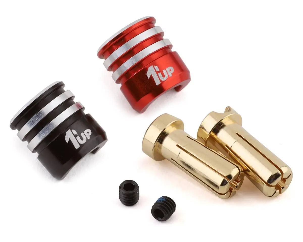 1Up Racing Heatsink Bullet Plug Grips W/5Mm Bullets (Black/Red) - 1Up190436 1