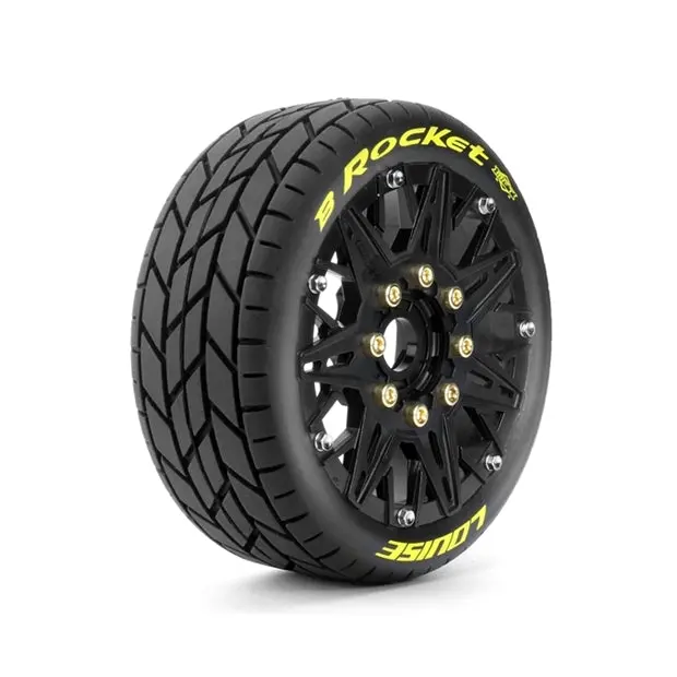 Louise Mft B-Rocket Soft 1/8 Buggy Tires, 17Mm Hex, 0" & 1/2" Offset, Mounted On Black Rims, (2) 1