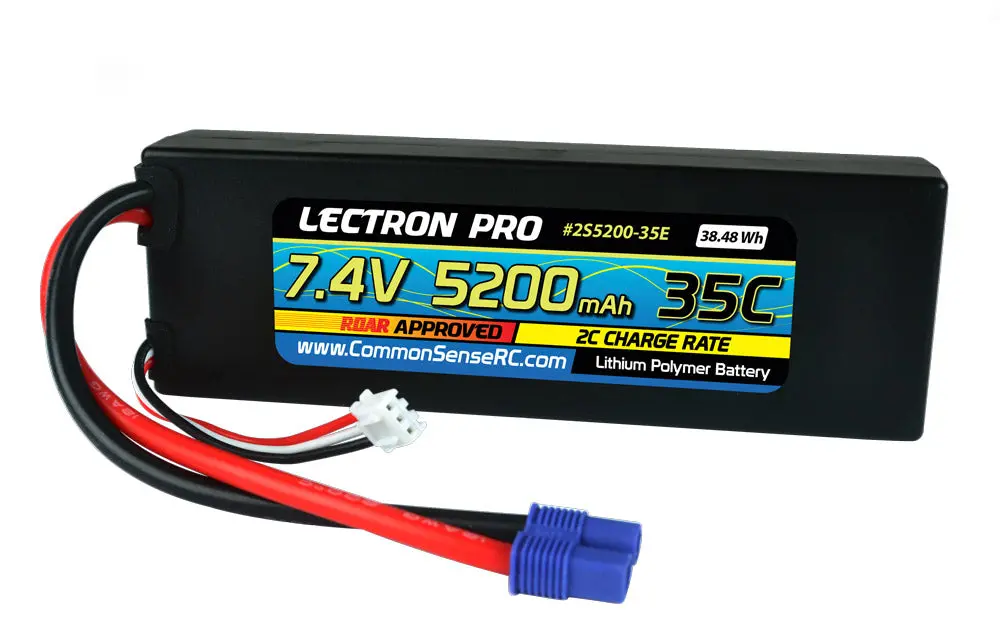 Lectron Pro 7.4V 5200Mah 35C Lipo Battery With Ec3 Connector For 1/10Th Scale Cars & Trucks - Losi, Ecx 1