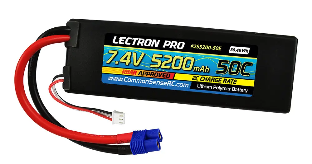 Lectron Pro 7.4V 5200Mah 50C Lipo Battery With Ec3 Connector For 1/10Th Scale Cars & Trucks - Losi, Ecx 1
