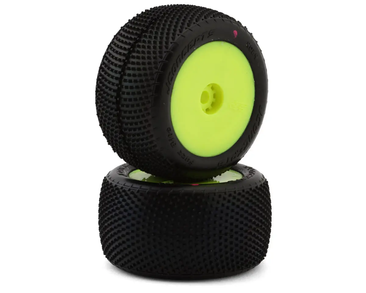 Jconcepts Mini-T Fuzz Bite Pre-Mounted Rear Tires (Yellow) (2) (Pink) 1