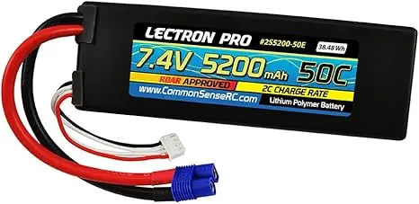 Lectron Pro 7.4V 5200Mah 50C Lipo Battery With Ec5 Connector For 1/10Th Scale Cars And Trucks 1