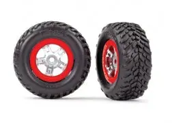 Tires And Wheels, Assembled, Glued (Sct Satin Chrome Wheels, Red Beadlock Style, Sct Off-Road Racing Tires, Foam Inserts) (1 Each, Right & Left) 1