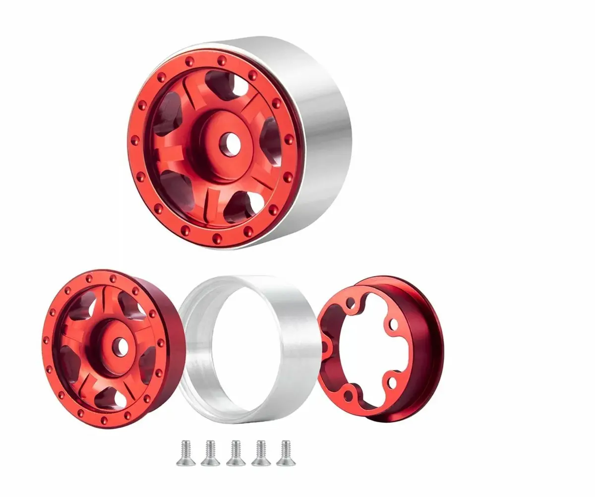 Axial Scx24 Aluminum Beadlock Rims 5 Spoke Red - Trc-114 2