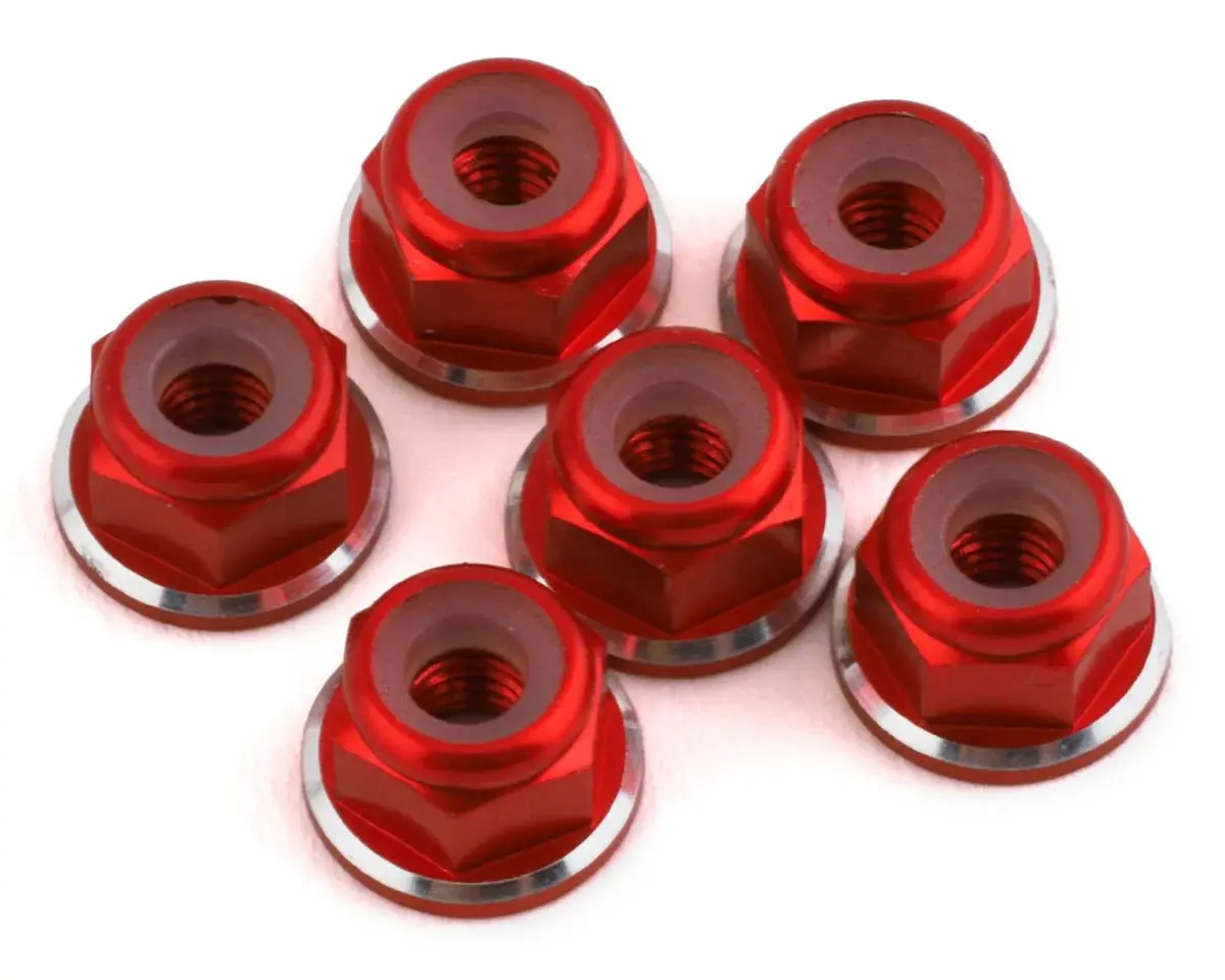 1Up Racing 3Mm Aluminum Flanged Locknuts W/Chamfered Finish (Red) (6) - 1Up80538 1