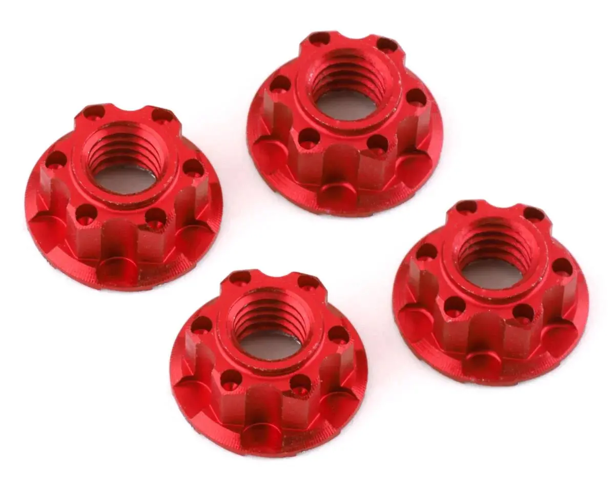 Yeah Racing 4Mm Aluminum Serrated Wheel Lock Nut (4) Red - Yea-Ya-0448Rd 1
