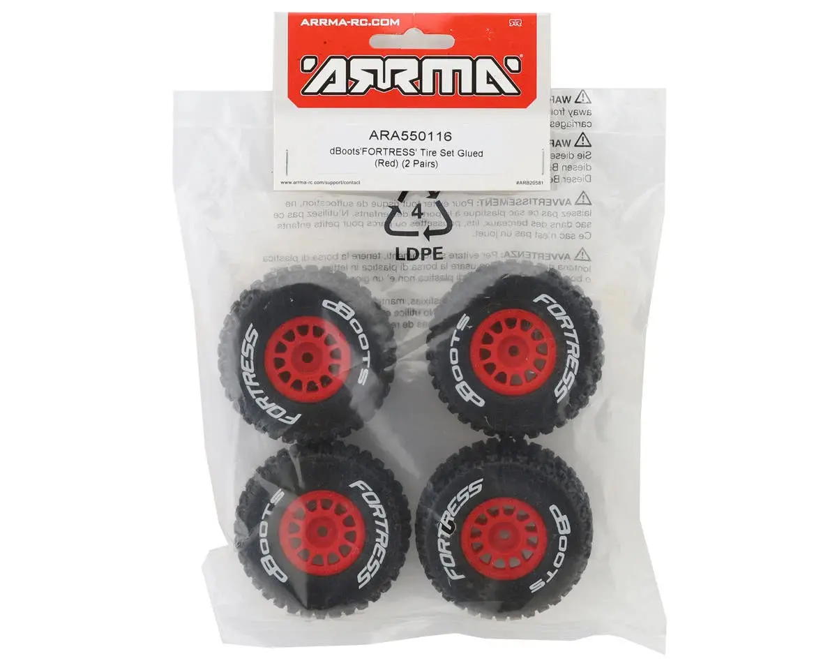 Arrma Dboots 'Fortress' 1/18 Pre-Mounted Off-Road Tire Set (Red) (4) 1
