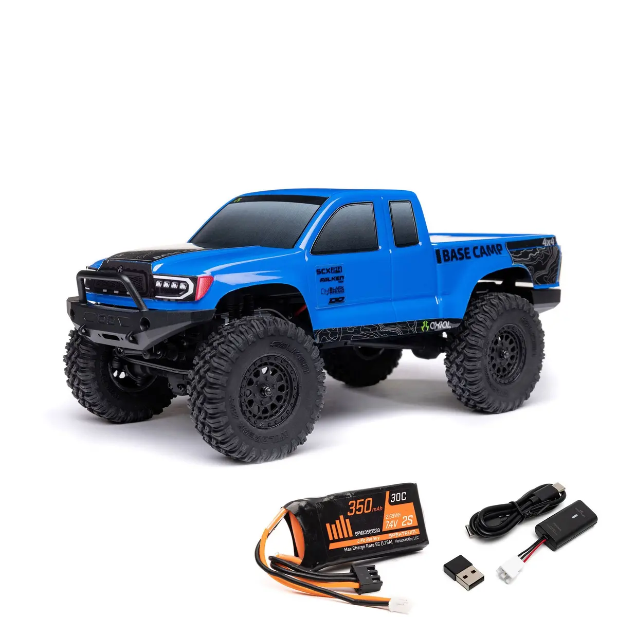 1/24 Scx24 Base Camp 4Wd Rock Crawler Brushed Rtr With Battery & Charger, Blue 1