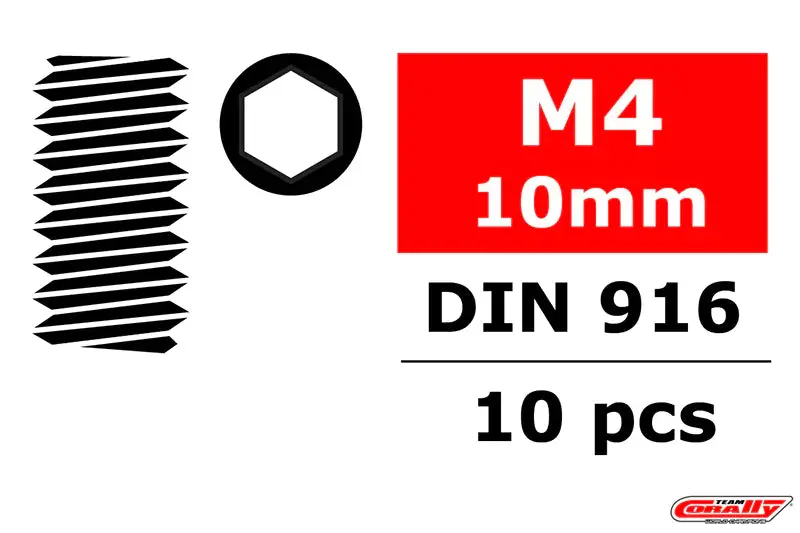 Team Corally - Steel Set Screws M4 X 10Mm - Hex - 10 Pcs 1