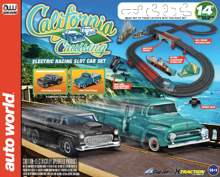 Auto World 14' California Cruising "The Pacific Coast Highway" Slot Race Set Ho Scale 1