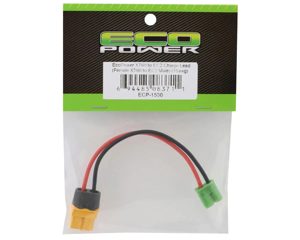 Ecopower Xt60 To Ec2 Charge Lead (Female Xt60 To Male Ec2) (4.5") (14Awg) 1