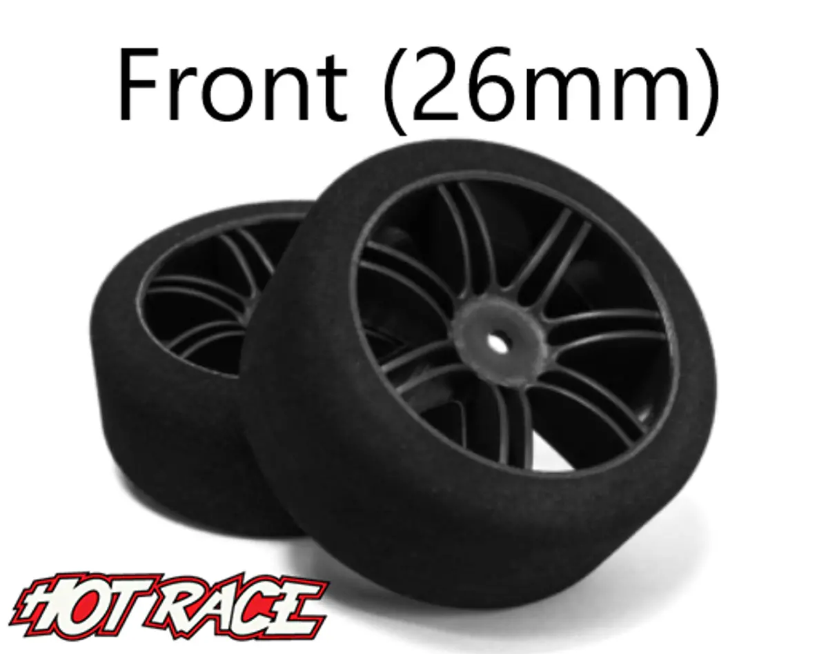 Hot Race 1:10 Front Tires - Carbon Wheels (32 Shore) 1