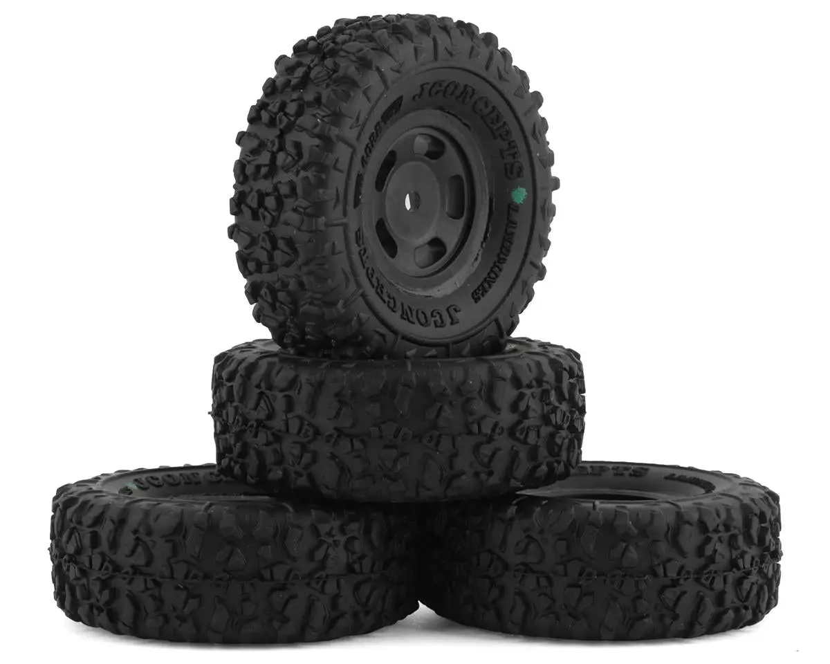 Jconcepts Tusk 1.0" Pre-Mounted Tires W/Hazard Wheel (Black) (4) (Gold) W/7Mm Hex 1