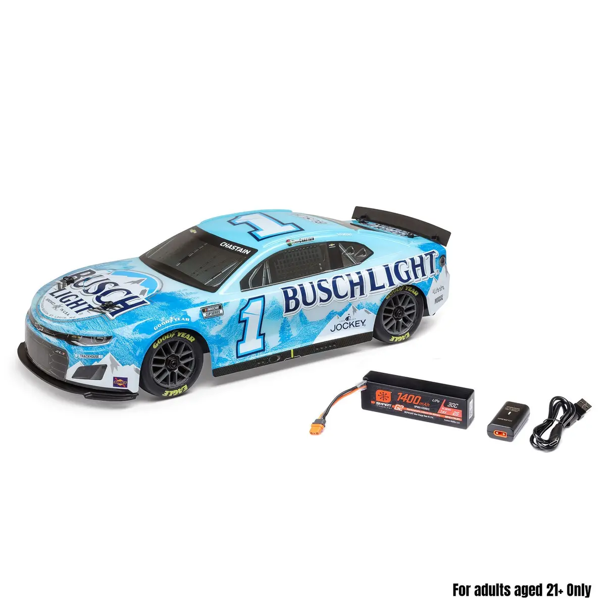 Losi 1/12 Nascar Rc Race Car Ross Chastain No. 1 Busch Light 2025 Chevrolet Camaro Zl1 2S Awd Rtr Brushed On-Road (Battery & Charger Included) 1