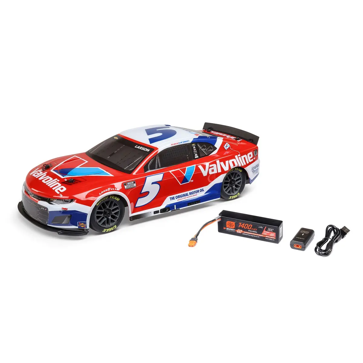 Losi 1/12 Nascar Rc Race Car Kyle Larson No. 5 Valvoline 2025 Chevrolet Camaro Zl1 2S Awd Rtr Brushed On-Road (Battery & Charger Included) 1