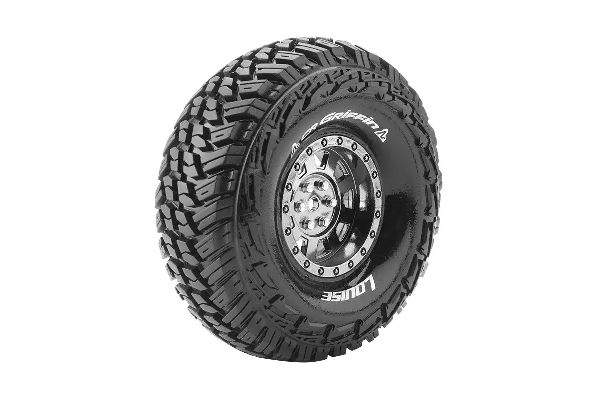 Cr-Griffin 1/10 1.9" Crawler Tires, 12Mm Hex Mounted On Black Chrome Rim, Super Soft, Front/Rear (2) 1