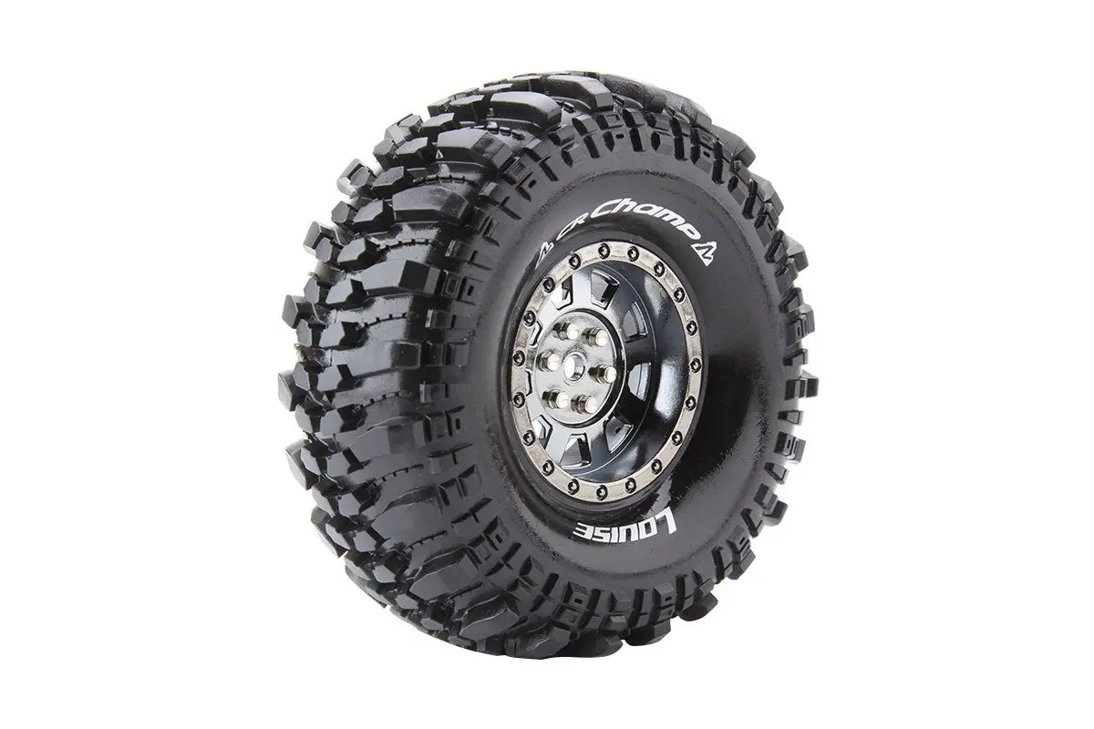 Cr-Champ 1/10 1.9" Crawler Tires, 12Mm Hex, Super Soft, Mounted On Black Chrome Rim, Front/Rear (2) 1