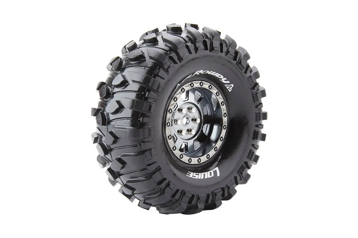 Cr-Rowdy 1/10 1.9" Crawler Tires, 12Mm Hex, Super Soft, Mounted On Black Chrome Rim, Front/Rear (2) 1
