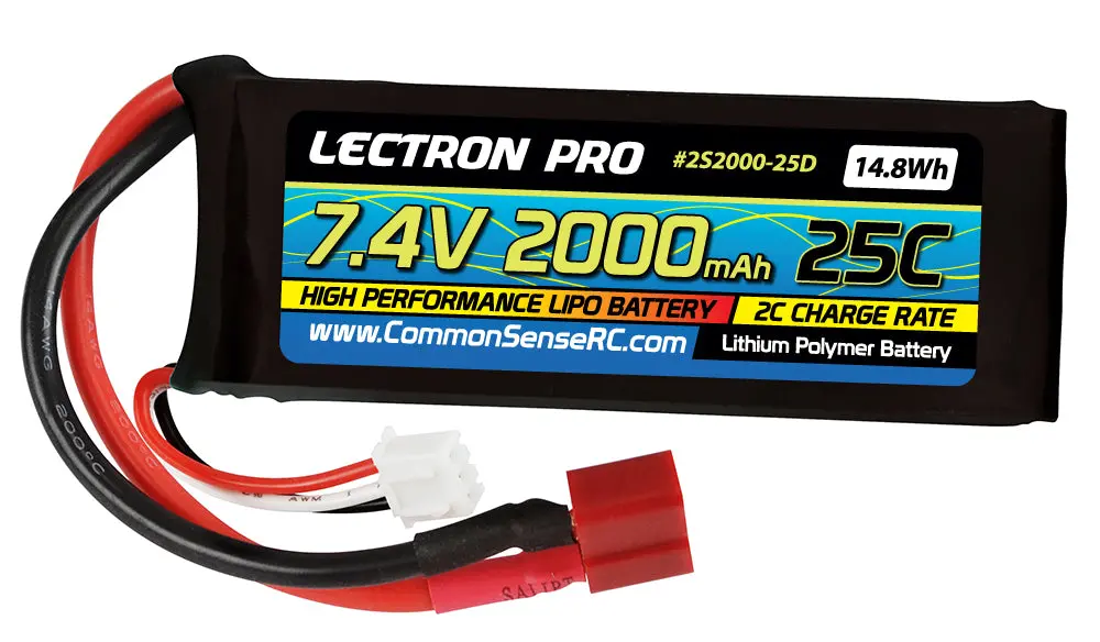 Lectron Pro 7.4V 2000Mah 25C Lipo Battery With Deans Connector 1
