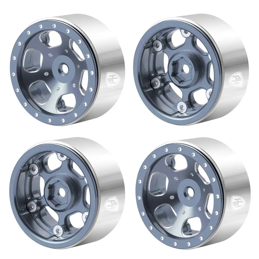 Powerhobby 1.3" Aluminum Beadlock Wheels Titanium (4) 1/24 Rock Crawler 1
