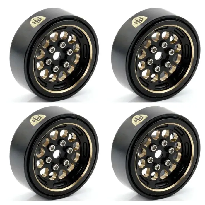 Power Hobby - 1.0" Black Brass Beadlock Crawler Wheels, For, 1/24 Axial Scx24 1