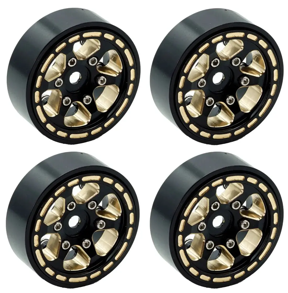 Power Hobby 1:24 Axial Scx24 1.0" Black Brass Beadlock Crawler Wheels 1