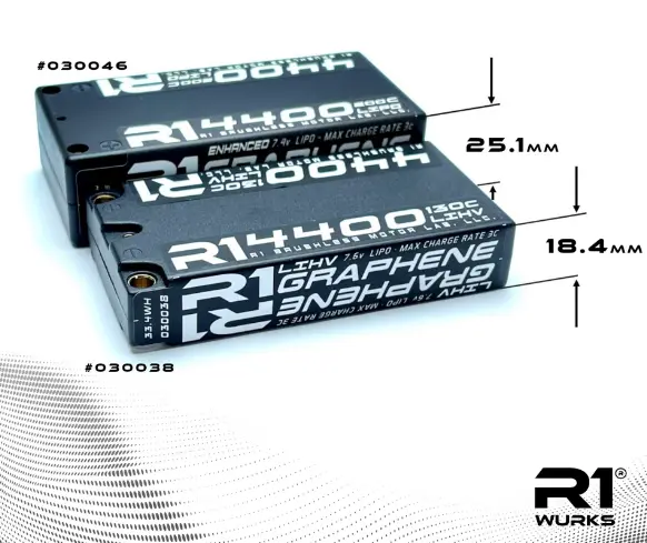 R1wurks 4400Mah 130C 7.6V 2S Low Profile Shorty Lipo Battery, Graphene 2