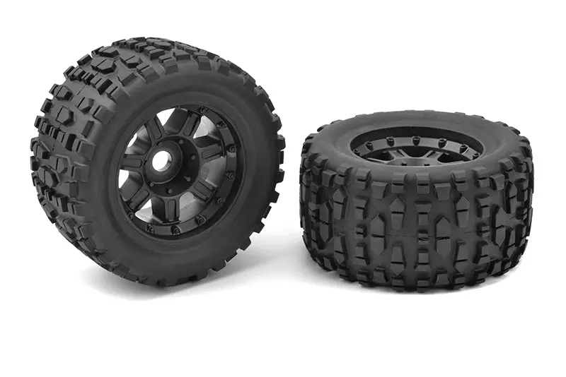 Corally Monster Truck Tires, Xl4s, Grabber, Glued On Black Rims, 1 Pair For Kagama 1