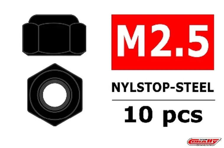 Corally Steel Nylstop Nut M2.5, Black Coated, 10Pcs 1