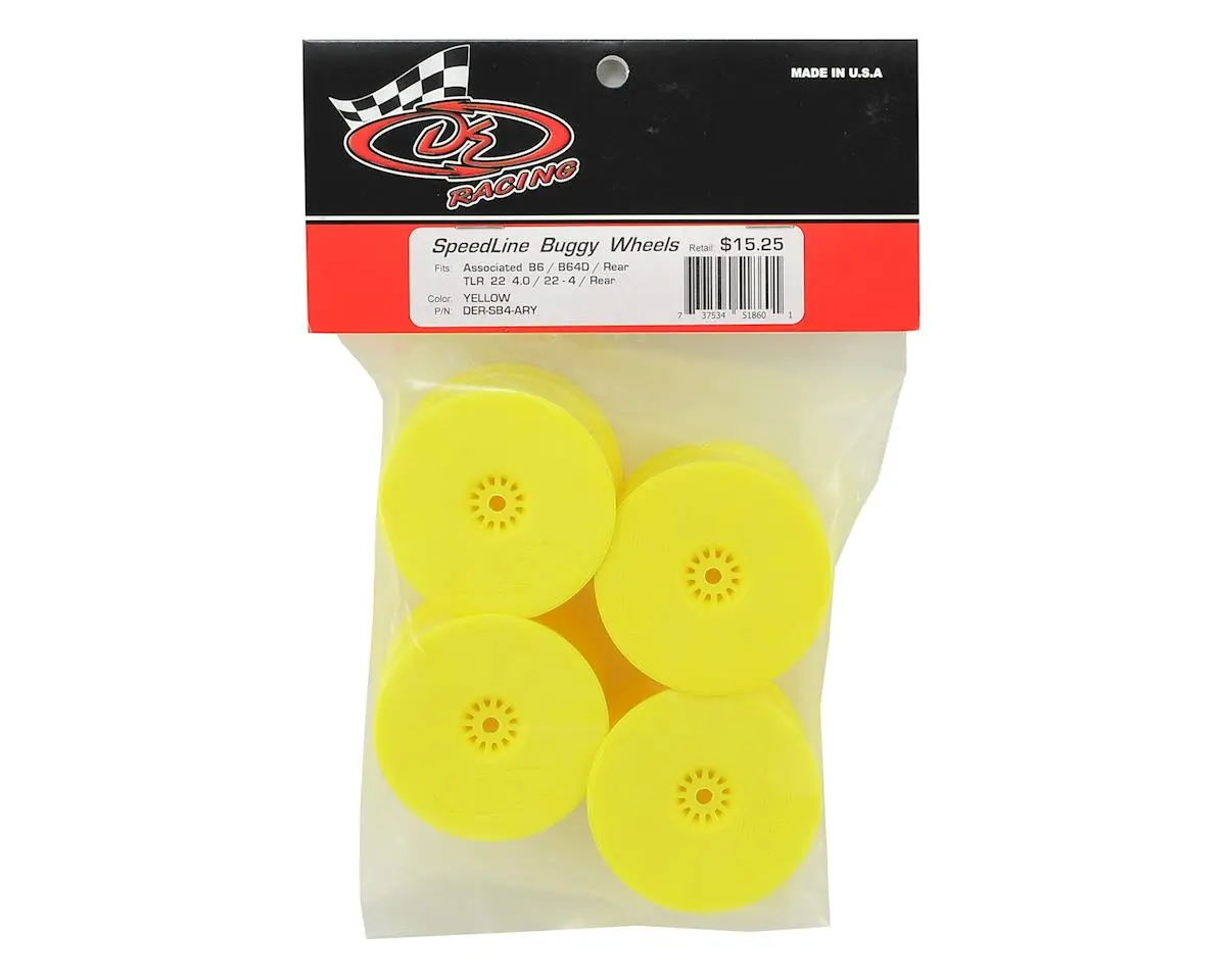 De Racing Speedline 2.2 1/10 Buggy Rear Wheels (4) (B6/B74/22/22-4) (Yellow) W/12Mm Hex 1