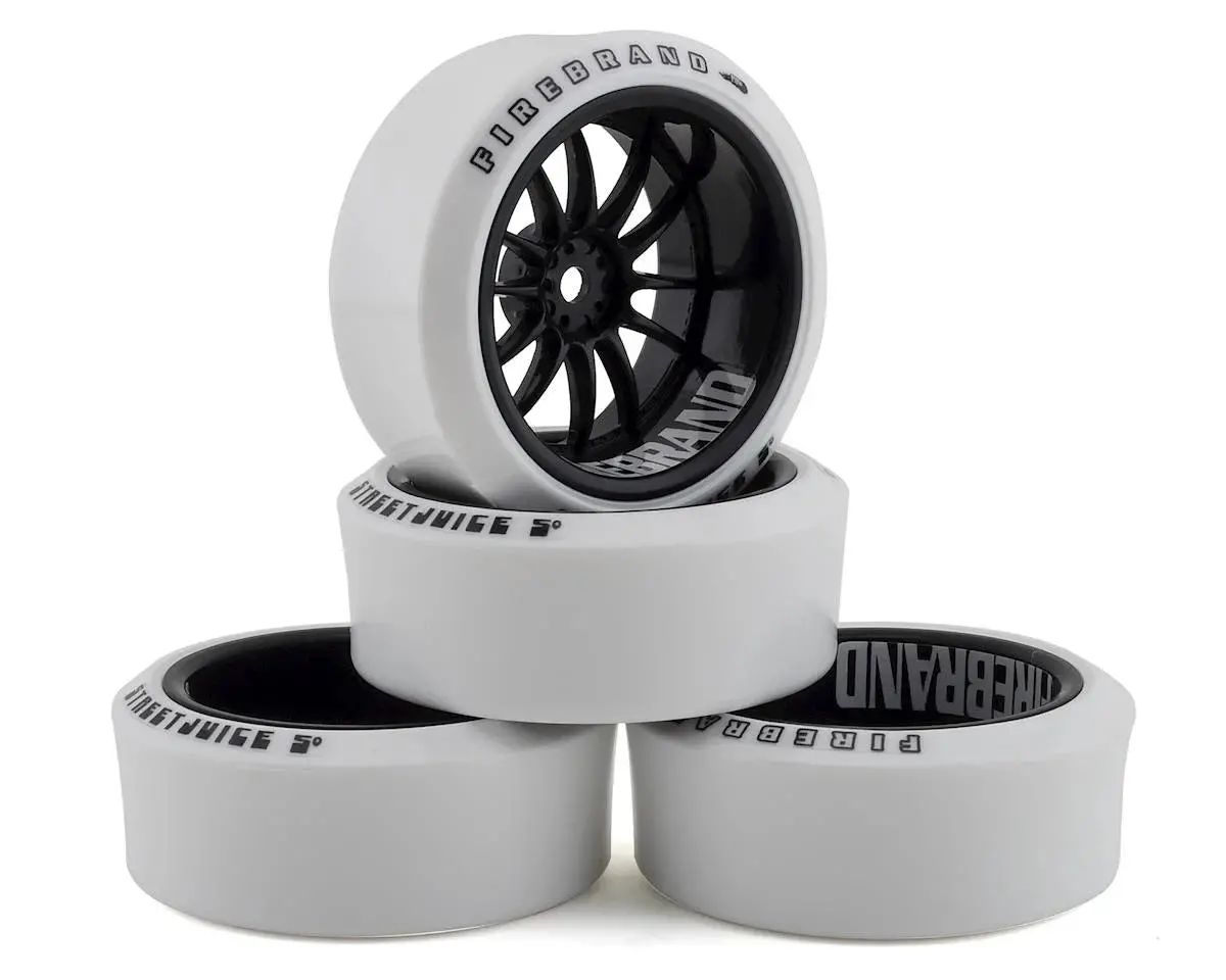 Firebrand Rc Char Xdr9 5° Pre-Mounted Slick Drift Tires (4) (Black/White) W/Blizzard Tires, 12Mm Hex & 9Mm Offset - Fbr1whechr602 1