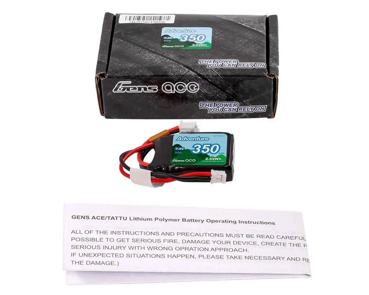 Gens Ace 2S 30C Adventure Lipo Battery (7.4V/350Mah) W/Jst Connector 2