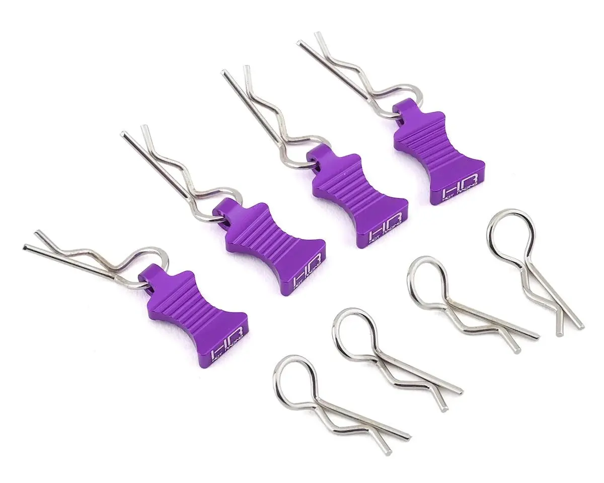 Hot Racing 1/10 Aluminum Ez Pulls W/Body Clips (Purple) (4) - Hraac03ez07 1