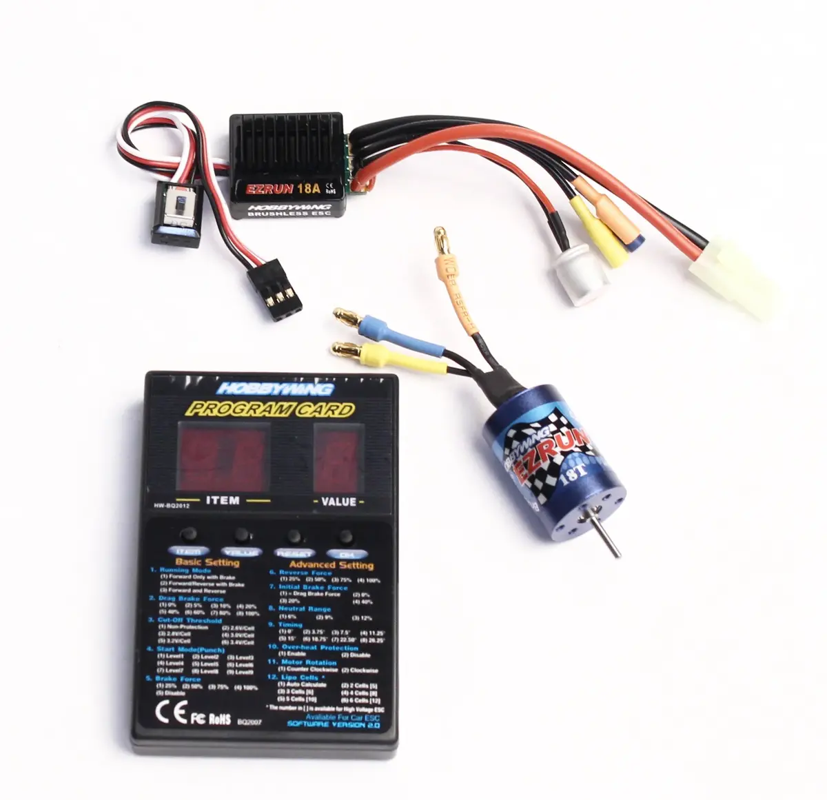 Hobbywing - A2 Combo, Ezrun-18A-Sl Esc, Ezrun Series 18T/2030(5200Kv) Motor, Digital Led Program Card - Hwi81030010 1