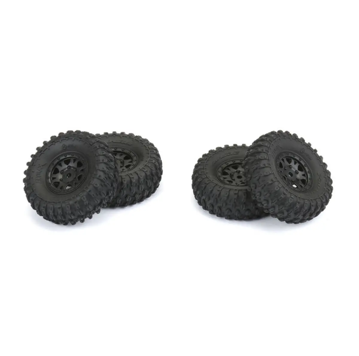 Hyrax 1.0” Tires Mounted On Impulse Black Internal Bead-Loc 7Mm 1