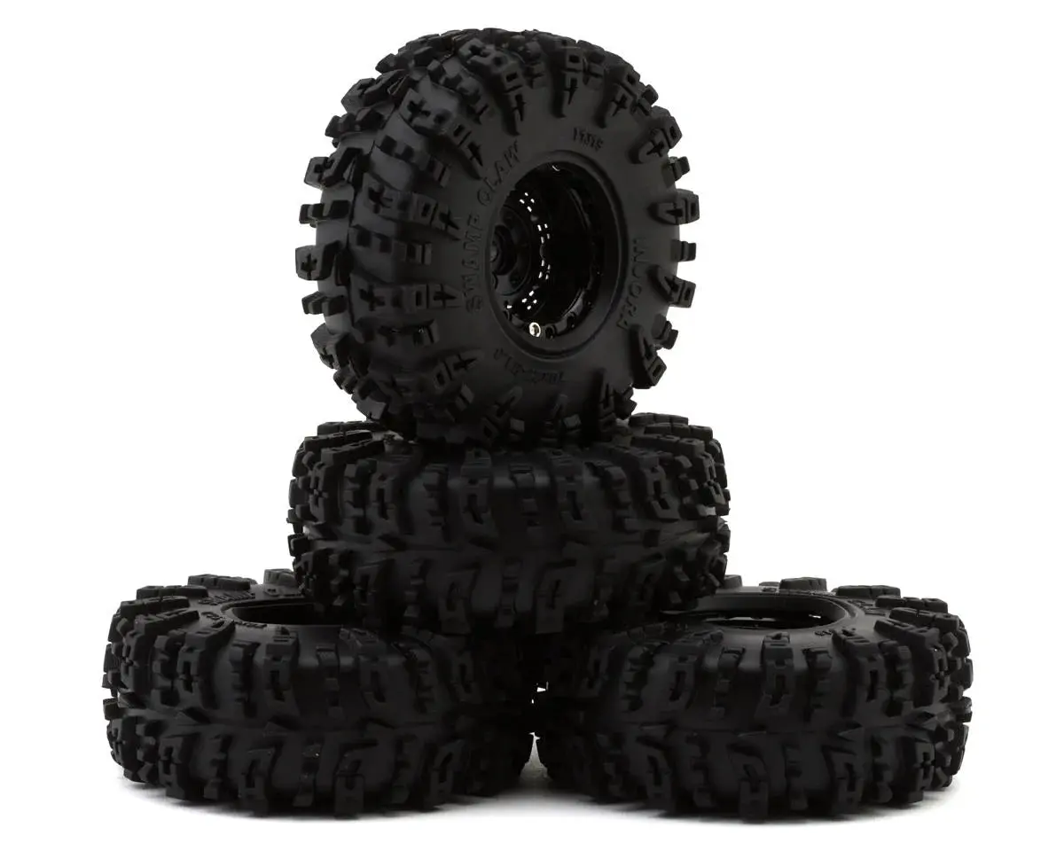 Injora 1.3" Deep Dish Aluminum Micro Crawler Beadlock Wheels W/Swamp Claw Tires (S5) (Black) (4) (28G Ea) (70Mm Od) 1