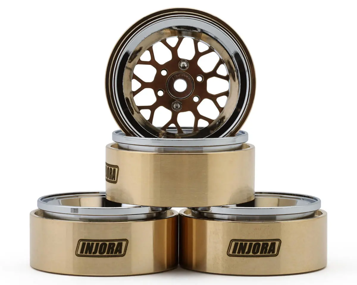Injora 1.3" Moduwheel Brass & Aluminum Micro Rock Crawler Beadlock Wheels (43G Ea) (Bronze/Chrome) (4) 1