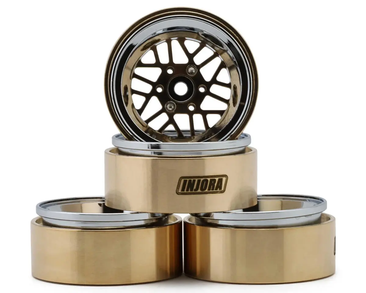 Injora 1.3" Moduwheel Brass & Aluminum Micro Rock Crawler Beadlock Wheels (43G Ea) (Gold/Chrome) (4) 1