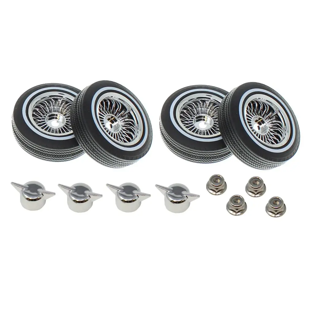 Whitewall Low Pro Tires And Wheels W/ Knock Offs & Wheel Nuts (Chrome)(Not Glued) (1Set) - Rer13882 1