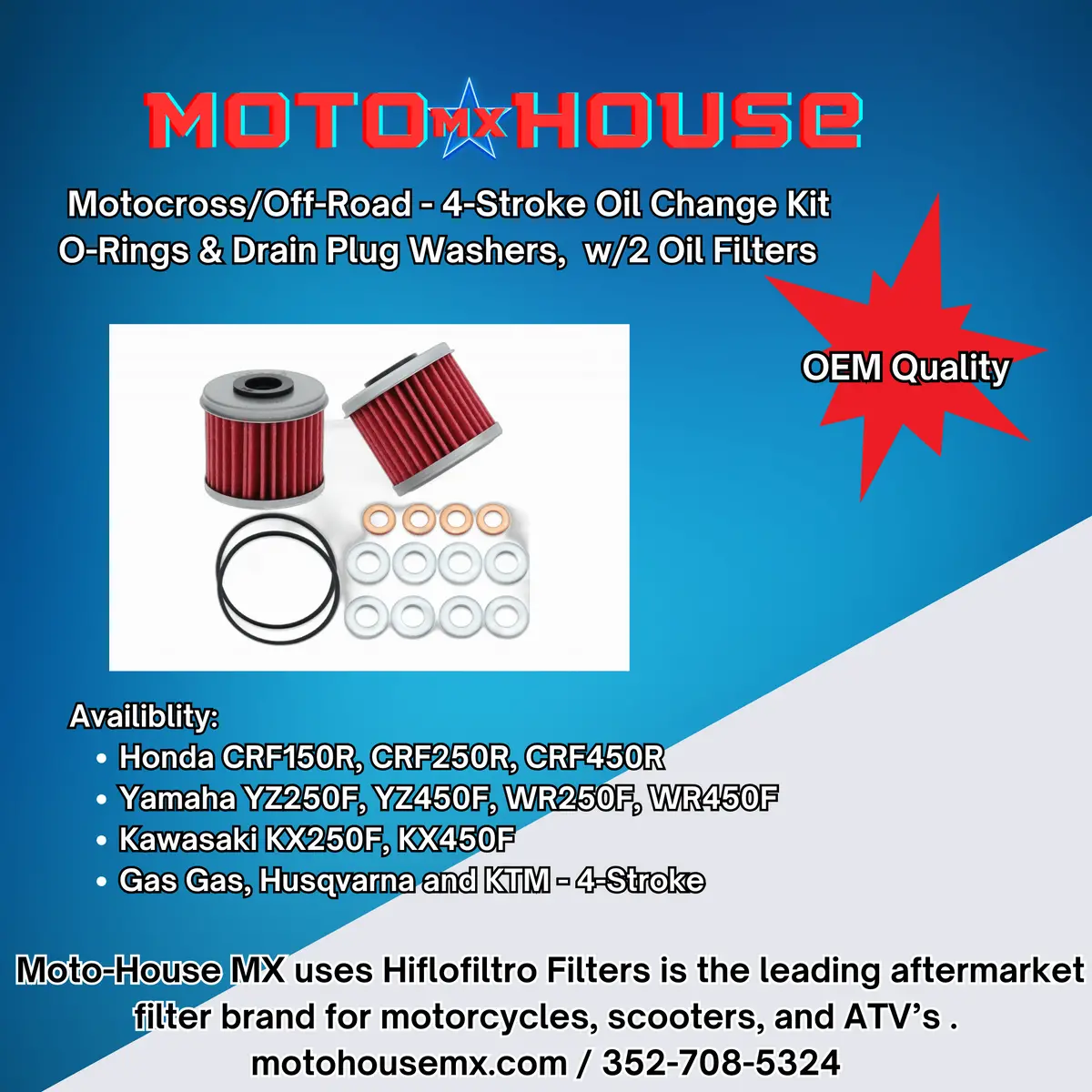 Moto-House Mx Yzf Oil Change Kit - Yamaha Yz250f, Yz250fx, Yz450f And Wr450f 1