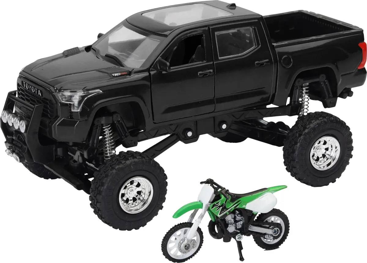 New-Ray New-Ray Replica 4X4 Truck And Dirt Bike Set - Kawasaki Tundra Black - Part No. Ss-54446 - Fits Off-Road Vehicles And Motocross Models Ss-54446 1