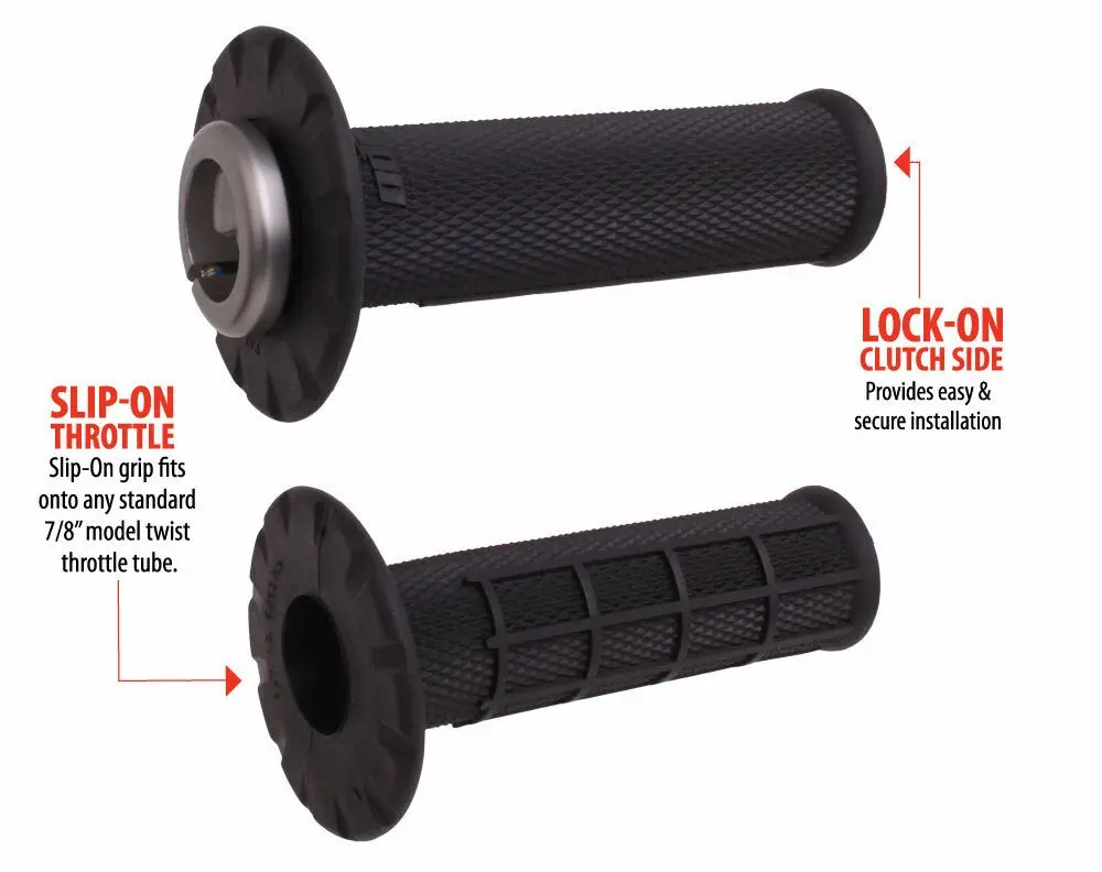 Odi Lock-On Grips Universal Half Waffle Black Silver 7/8" Bars - H21uhwb - E-Moto Mx Bike 1
