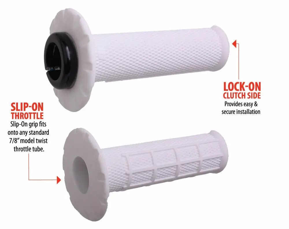 Odi Lock-On Grips Universal Half Waffle White/Black 7/8" Bars - H21uhww - E-Moto Mx Bike 1