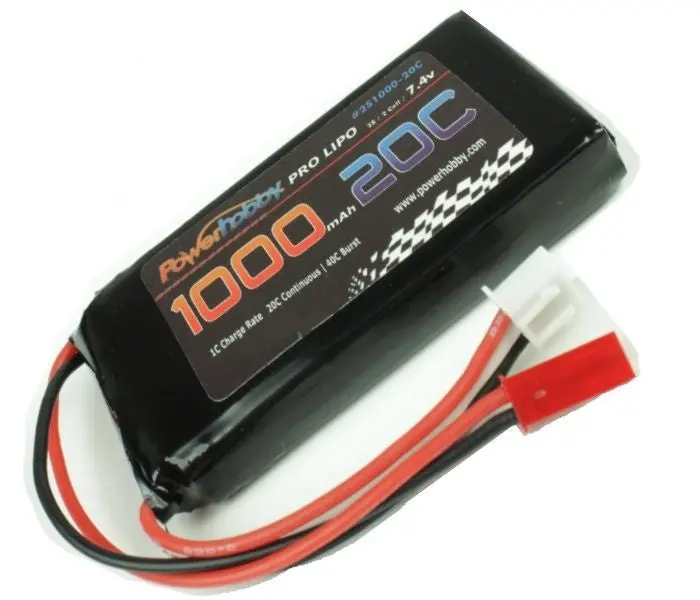 Powerhobby 2S 7.4V 1000Mah 20C Lipo Battery W/ Jst Connector 1