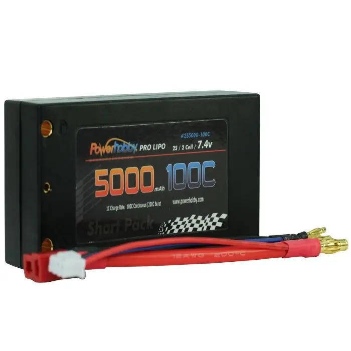 Powerhobby 2S 7.4V 5000Mah 100C Shorty Lipo Battery, W/ 4Mm Bullet Connectors 1