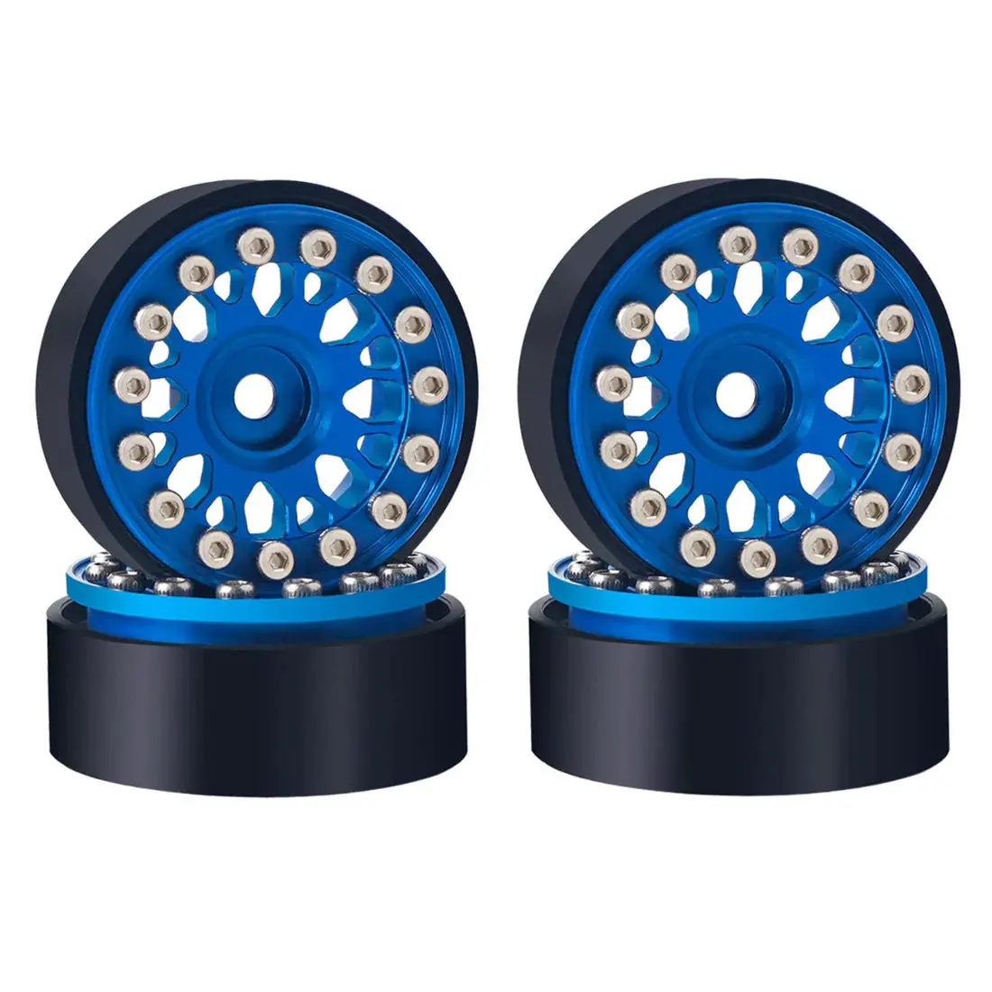 Powerhobby Aluminum Beadlock 1.0" Wheels 1/24 Axial Scx24 Jeep C10 4Pc Blue 1