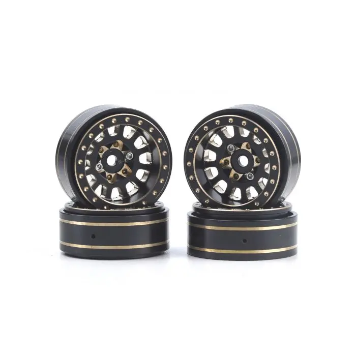Powerhobby Axial Scx24 1.0" Black / Gold Brass Beadlock Crawler Wheels 1/24 1