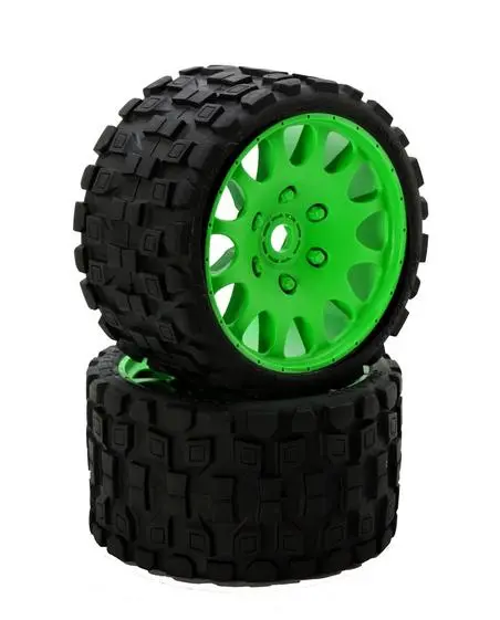 Power Hobby - Scorpion Belted Monster Truck Tires / Wheels W 17Mm Hex (2) Sport-Green 1