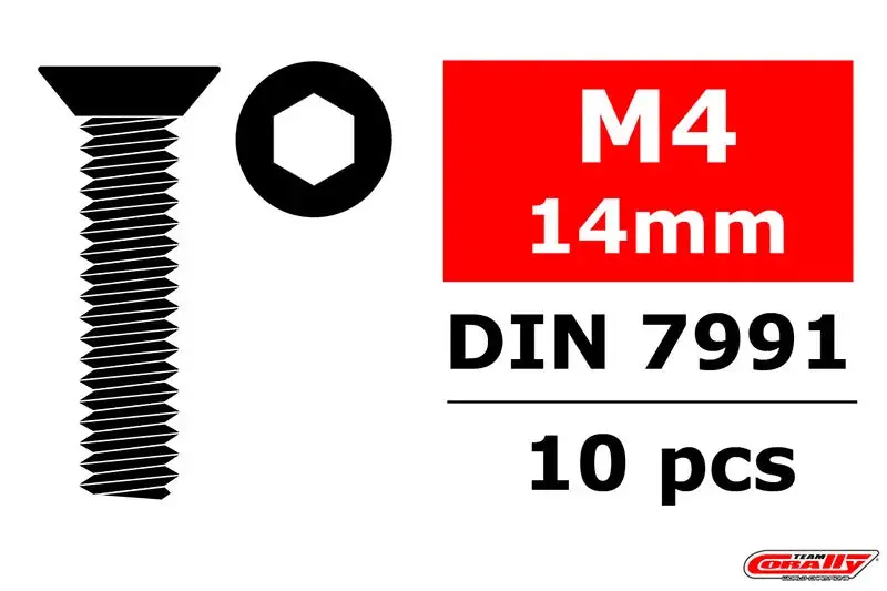 Team Corally Steel Screws M4 X 24Mm, Hex Flat Head, 10Pcs 1